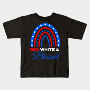 Red, Blue, and Blessed American US Flag Fireworks 4th Of July Celebration 4th of July Rainbow Kids T-Shirt